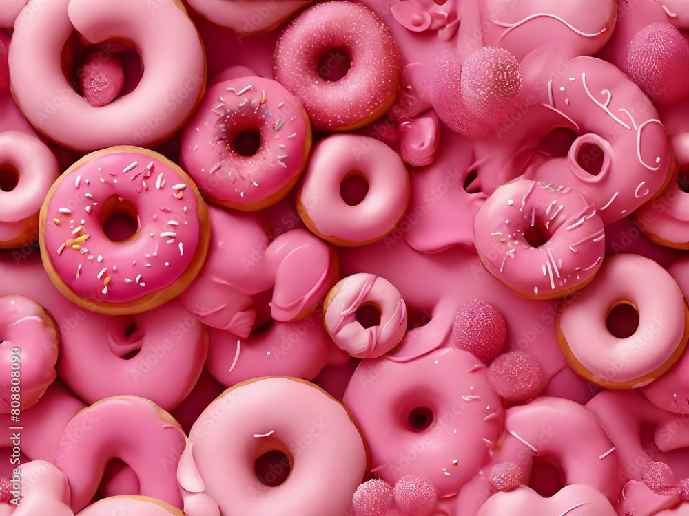 Poster pink donuts cute round circle shape seamless repeat pattern generative ai
