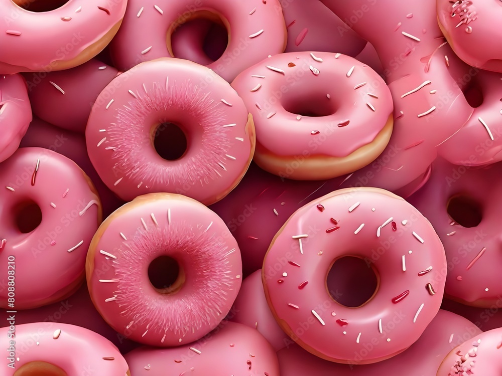 Poster pink donuts cute round circle shape seamless repeat pattern generative ai