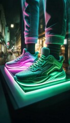 Neon-Glow Sneakers Lighting Up a City Street at Night