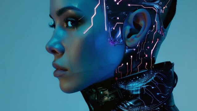 AI, Machine learning, beautiful woman robot cyborg digital technology on brain concept machine deep learning, science artificial intelligence technology network futuristic fashion.