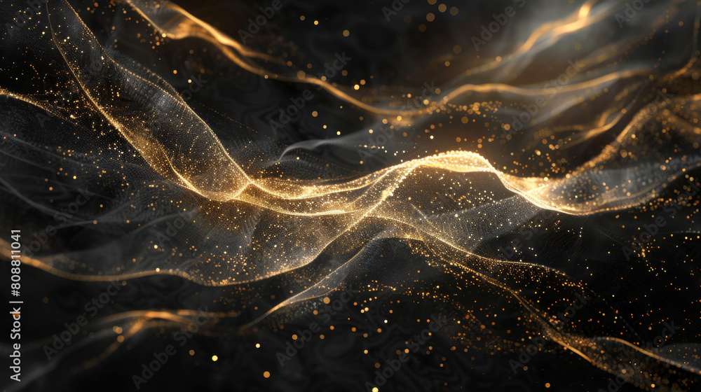 Aufkleber dynamic abstract with sharp gold lines on black canvas exudes luxury.