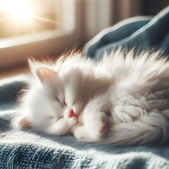 AI generated illustration of a cute little kitten taking a nap