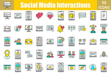 Social Media Intersctions 50 web icons in outline filled style