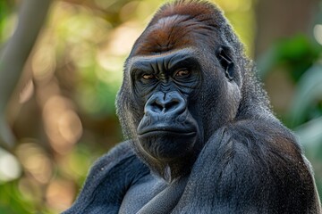 Fototapeta premium Close Up of Gorilla With Trees