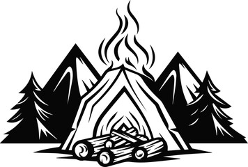 Camp fire silhouette vector illustration