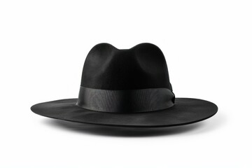 Elegant black fedora hat with ribbon isolated on a white backdrop, perfect for fashion concepts