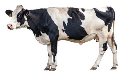 Happy and smiling full body healthy cow livestock standing with head looking to the side isolated on white background created with Generative AI Technology