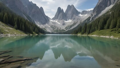 A tranquil alpine lake surrounded by towering peak upscaled 7
