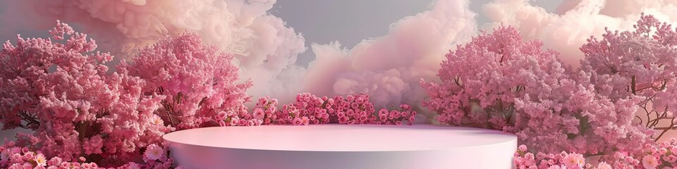 Fototapeta premium Pastel Podium Surrounded by Spring Roses