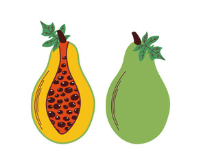 Simple papaya. Set of abstract vector papaya. Tropical fruit collection design .