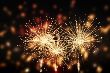 Obraz premium Generative ai on theme festive brightly fireworks on twilight background high in dark sky