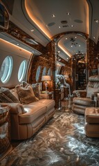 First class private jet, luxury travel, rich luxury jet, millionaire billionaire elite in the cabin