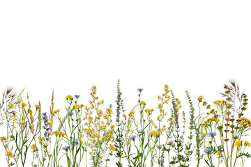 Summer composition. Wildflowers and herbs isolated on white background. Floral horizontal...