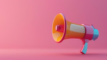 Megaphone speaker or loudspeaker bullhorn for announcements, promotion, discount sales advertising background with free place for text