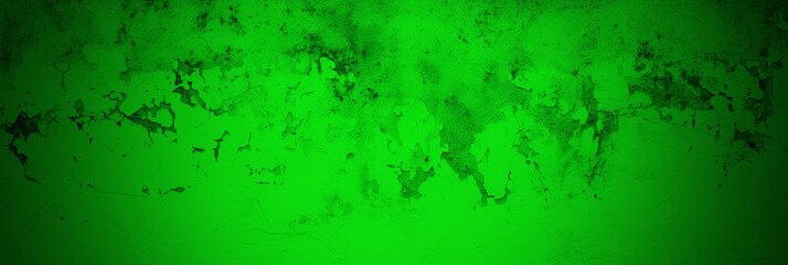 Neon cement concrete grunge textured floor background. Light green wall with cracks. Old vintage wide backdrop for design banner