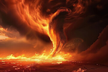 Generative ai on theme of scary huge hurricane fire tornado, apocalyptic dramatic background