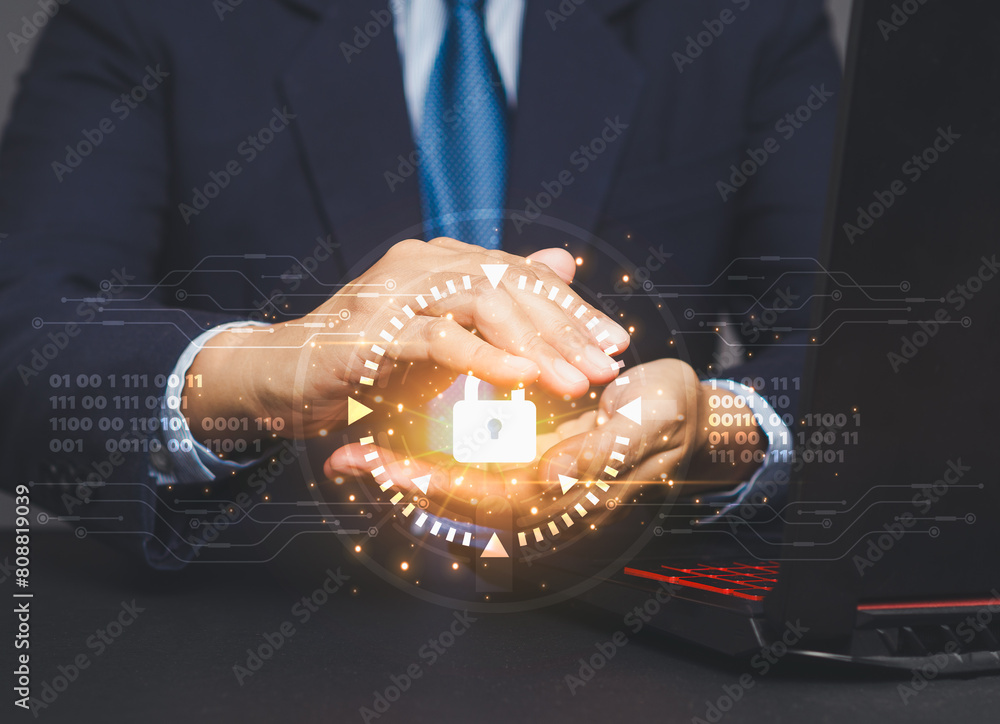 Poster data encryption. cyber security data protection business technology privacy.