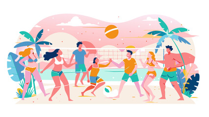 Vibrant Summer Beach Volleyball Game with Friends