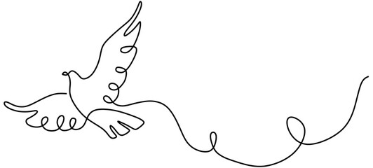 Flying dove in one continuous line drawing. Bird symbol of peace and freedom in simple linear style. Concept for national labor movement icon. Editable stroke. Doodle outline vector illustration