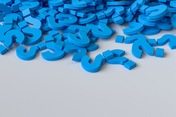 Blue Question Marks Stack White Background. 3d Rendering