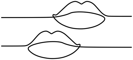 One continuous line drawing of mouth and lips. Concept symbol of makeup and lipstick in simple linear style. Mascot icon for posters, cards, banner, template, web. Doodle vector illustration