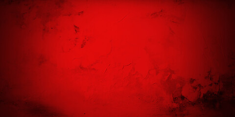 Red cement concrete grunge textured floor background. Ruby wine wall with cracks. Old vintage wide backdrop for design banner