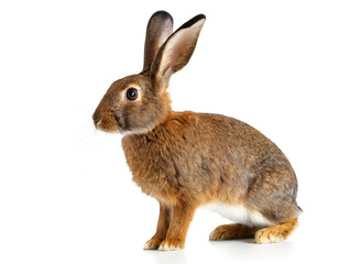 Fototapeta premium Feldhase auf vier beinen isoliert auf weißen Hintergrund, Freisteller