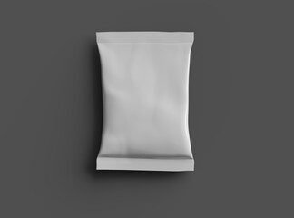 Realistic 3d rendered package for food snack, chips, cookies, peanuts, candy on a dark background