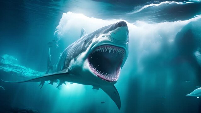 The big great white shark attack in underwater sea 