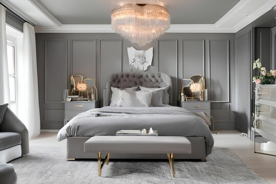 Fototapeta Glamur gray bedroom interior - 1