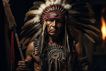 Obraz premium american indian, a tribe warrior chief in traditional style