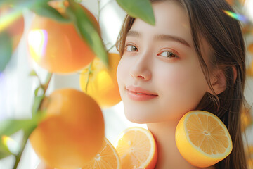 柑橘シトラスと女性の美容イメージ（スキンケア・ボディケア・エステサロン）