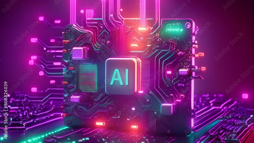 Poster abstract computer circuit cyberspace design with neon lighting , technology circuit cyberspace desig
