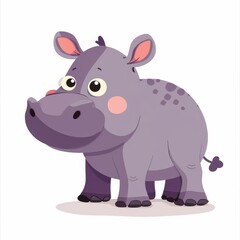 A cartoonish purple rhino with a big smile on its face