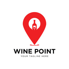 wine point logo vector design template. consisting of glass and wine bottle icons with pointer icons. wine location. wine shop.