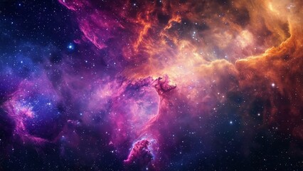 Purple Outer Space nebula background. Space colorful clouds against Star field. Cosmos wallpaper. Universe science astronomy. Supernova wallpaper.