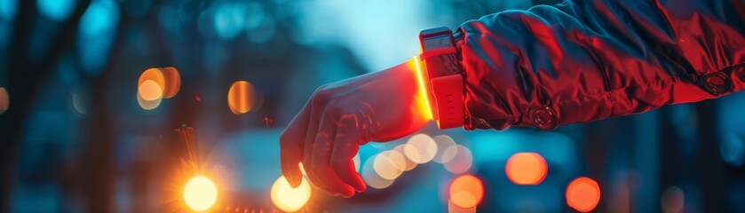 A wearable tech designer testing a smart fabric that changes color based on the wearer s heart rate and body temperature, visually tracking physiological changes