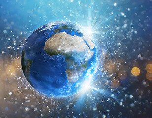 world water day background. sparks of water covering earth