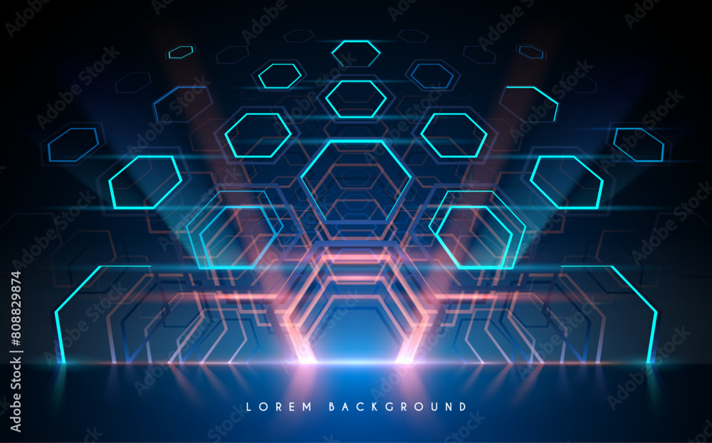 Poster hexagonal shapes background with light effect