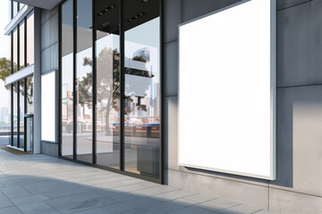 An empty billboard on a building wall facade, for advertisement mockup, on a city street background. Generative AI