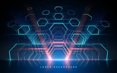 Hexagonal shapes background with light effect