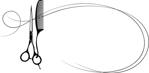 Stylist comb scissors and hair curl. Beauty salon sign symbol