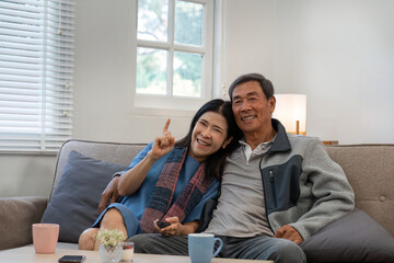 Relaxed elderly couple enjoying weekend together at home. senior retirement concept