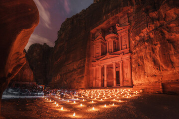 Petra By Night,  Treasury Illuminated,  Al Khazneh, Petra, Jordan