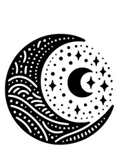 Moon Boho SVG, Moon in Boho Style, Moon SVG, Space SVG, Moon Ornament, Moon Silhouette, Moon Clipart, Moon Cut file for Cricut, Moon Art Print