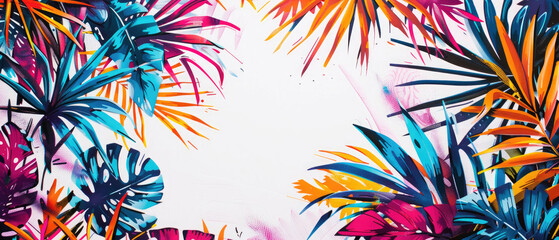 Bright colorful tropical leaves with metallic effect art style on white background  created with Generative AI Technology