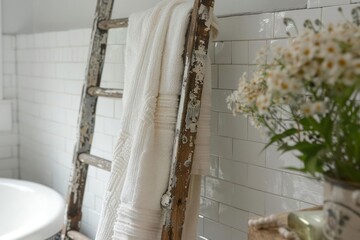 Turn an antique ladder into a stylish and functional towel rack for your bathroom