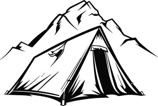black and white tent camping in mountains clip art preview