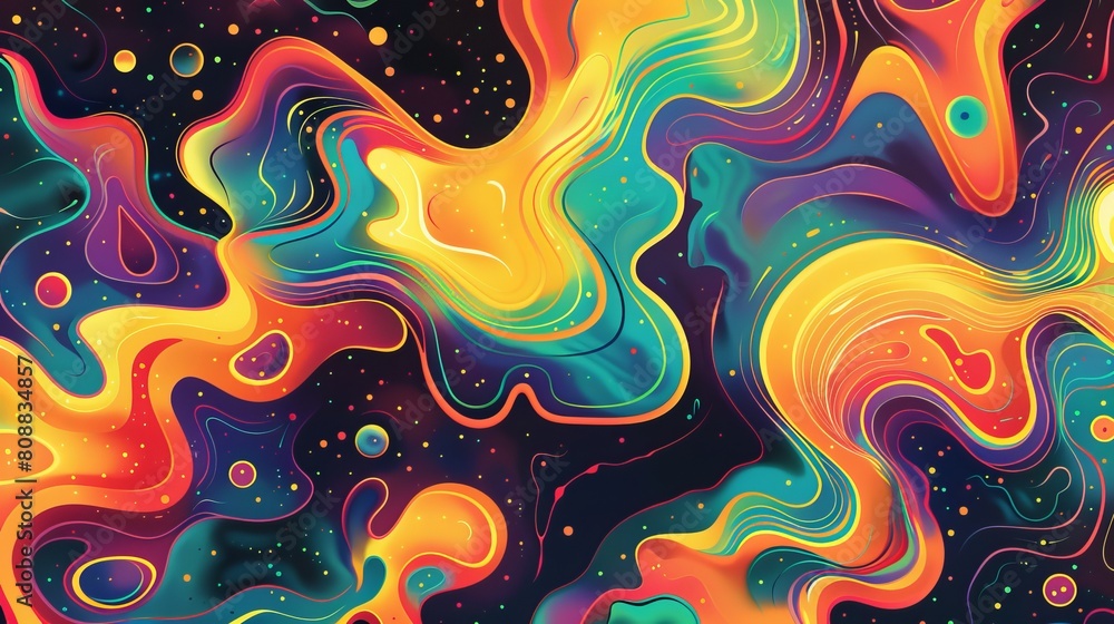 Aufkleber psychedelic artwork with summery vibes and abstract shapes. use this stylish, endless pattern for yo