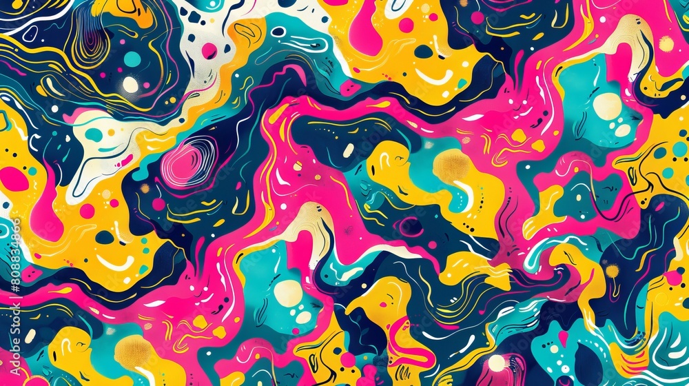 Aufkleber psychedelic artwork with summery vibes and abstract shapes. use this stylish, endless pattern for yo